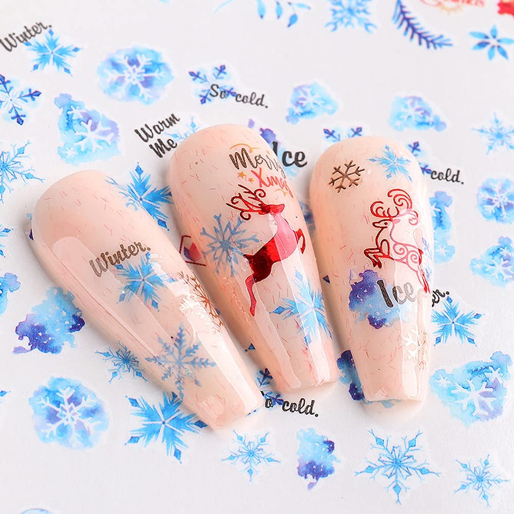 Christmas Nail Art Stickers - 12PC Snowflake & Holiday Water Decals (Santa, Snowman, Bell, Tree, Reindeer) for Women - DIY Acrylic Nail Decorations - Perfect for Christmas Parties, Gift Wrapping & Winter Nail Designs