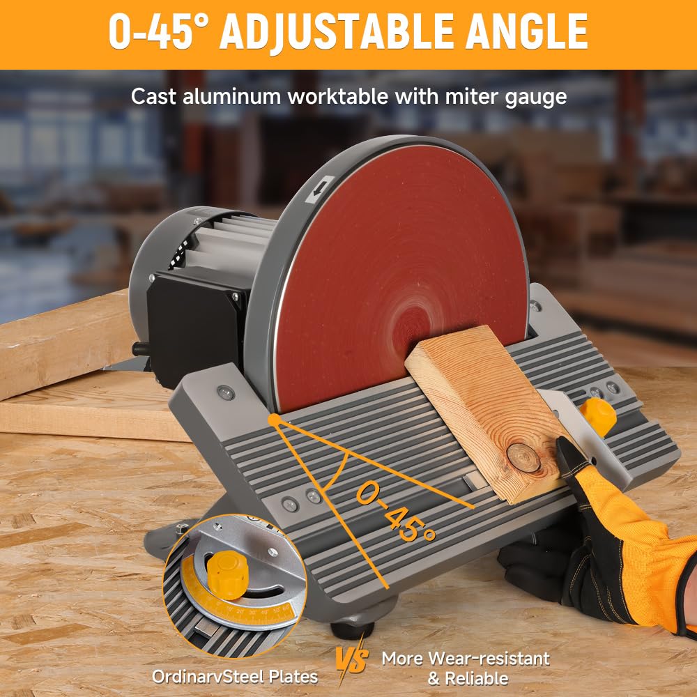 Hoteche 12-Inch Benchtop Disc Sander | 6.5-Amp Sanding Machine with Miter Gauge & Dust Collection System | Wood & Metal Sanding Tool for DIY Projects, Woodworking & Metalworking