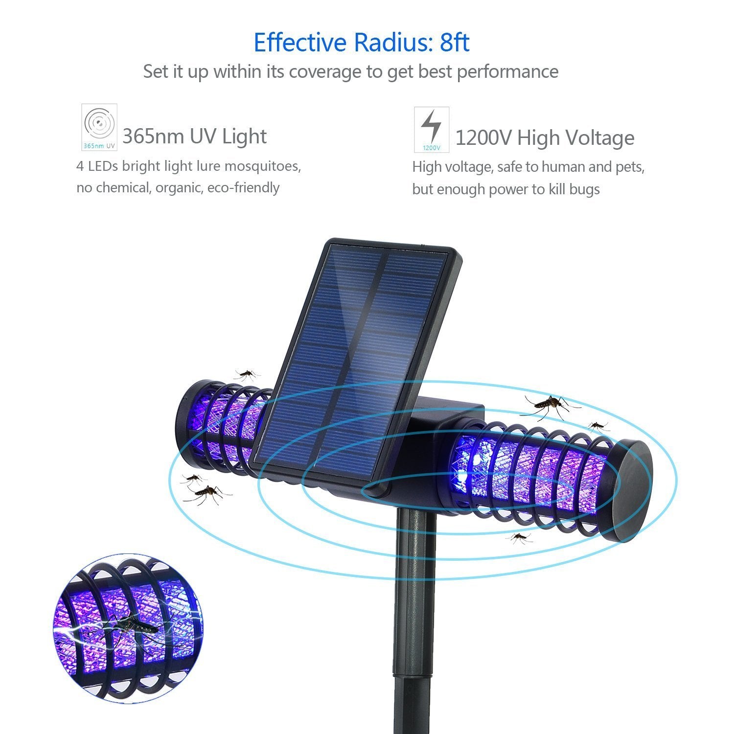 Solar-Powered LED Mosquito Killer Lamp - Waterproof Outdoor Bug Zapper with Hanging Hook for Patio, Garden, and Camping (Wing Design) | Eco-Friendly Insect Control for Backyard, Deck & Pool Area