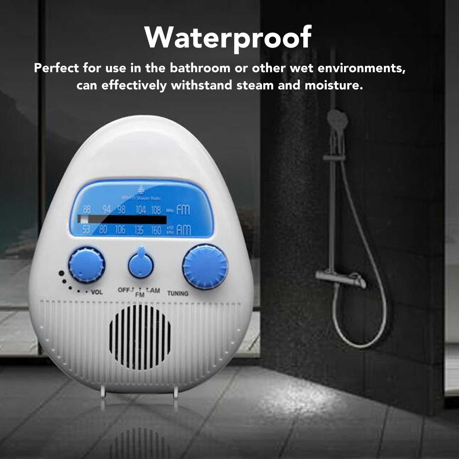 Waterproof Portable Shower Radio with AM/FM - Battery Operated Bathroom Speaker for Indoor & Outdoor Use - Perfect for Bathing, Camping, Beach and Poolside Relaxation