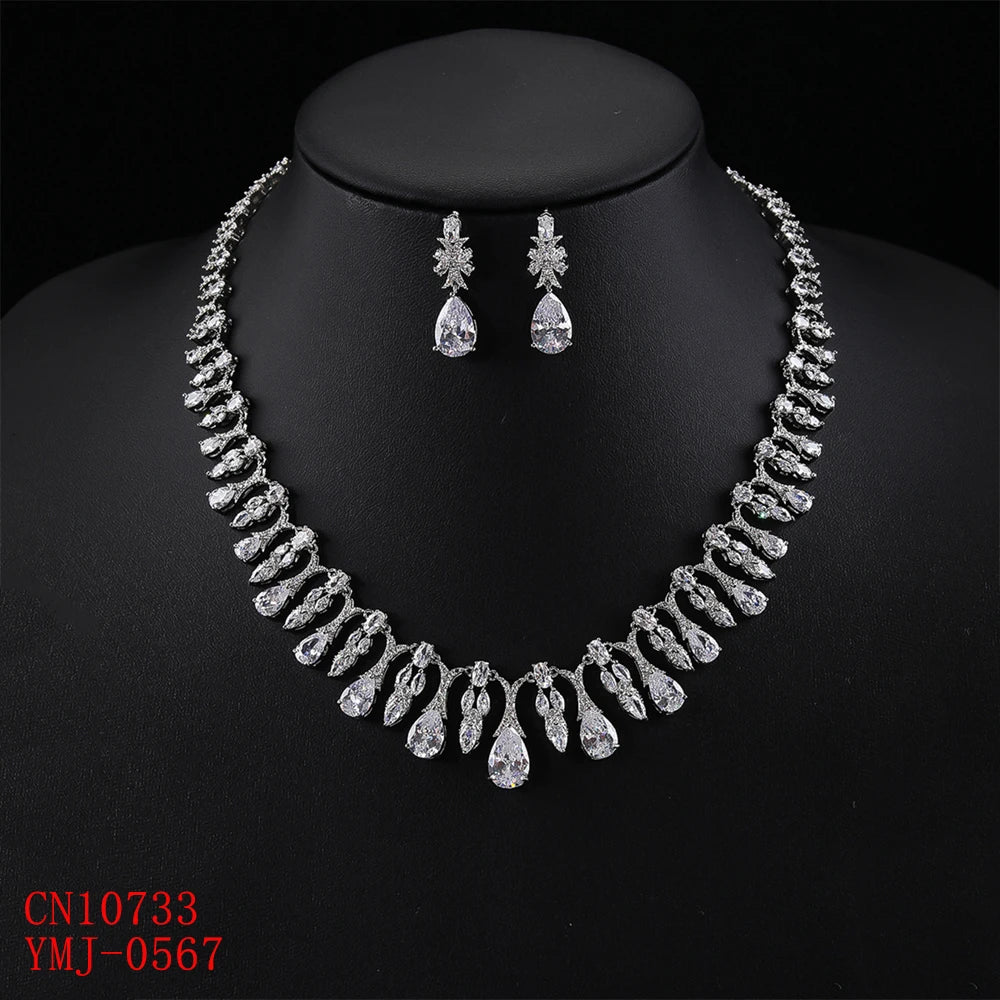 Luxury 2-Piece Water Drop Cubic Zirconia Necklace and Earrings Set for Brides - Wedding Jewelry Gift for Bride, Bridesmaid, Anniversary - Perfect for Weddings, Engagements, and Special Occasions