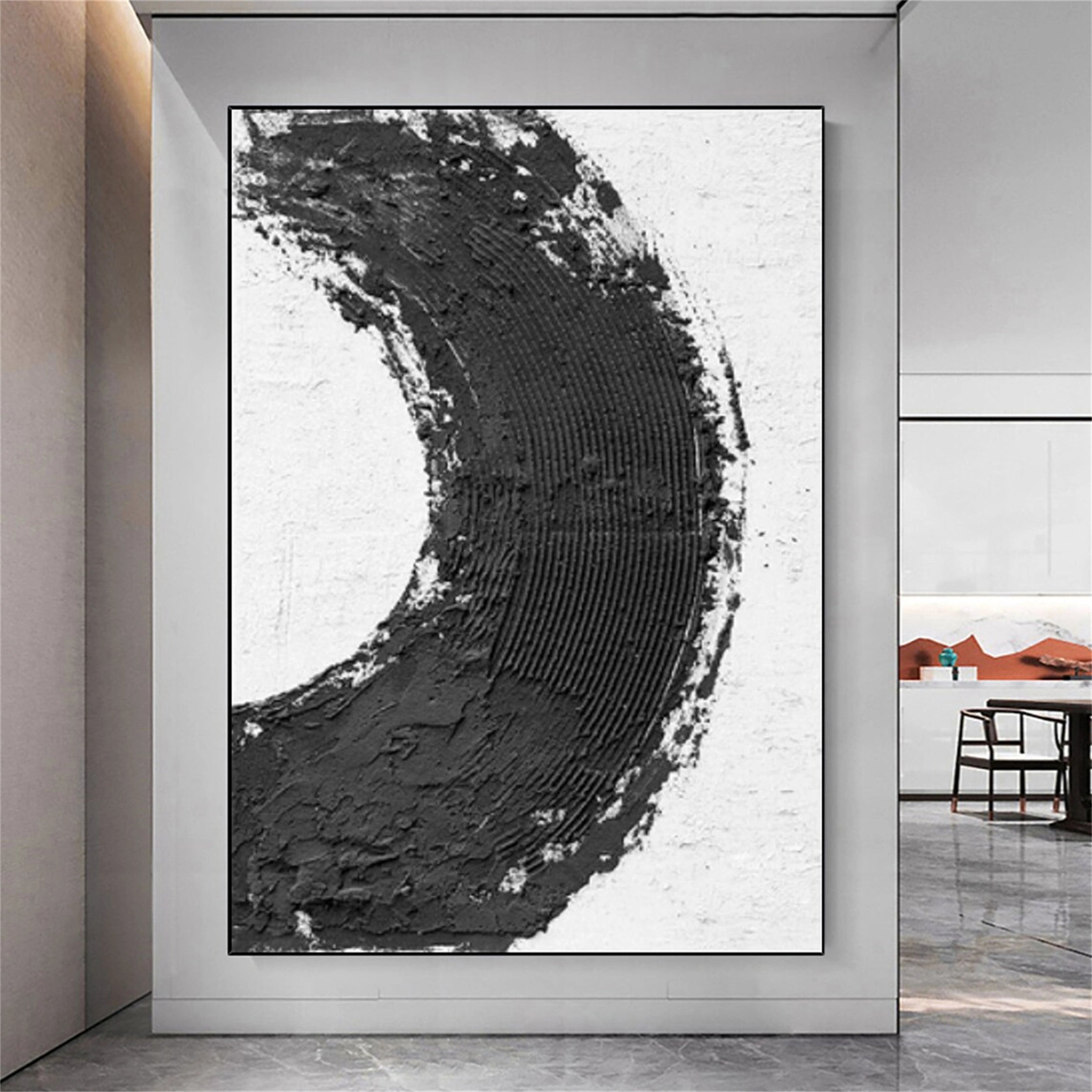 Modern Black and White Textured Minimalist Wall Art Print #MZ067 - Perfect for Living Room, Bedroom & Office Decor