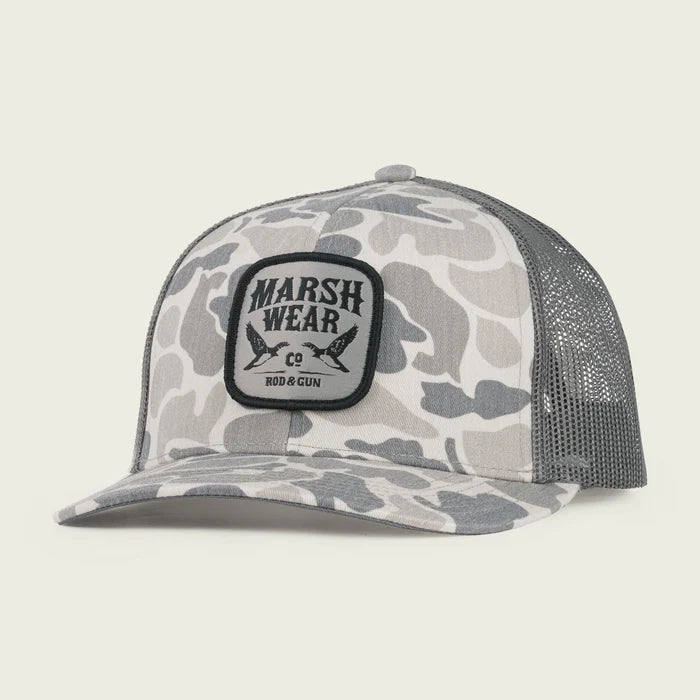 Marsh Wear Daffy Trucker Hat - Stone Mallard Camo Hunting Cap for Outdoor Adventures & Casual Wear