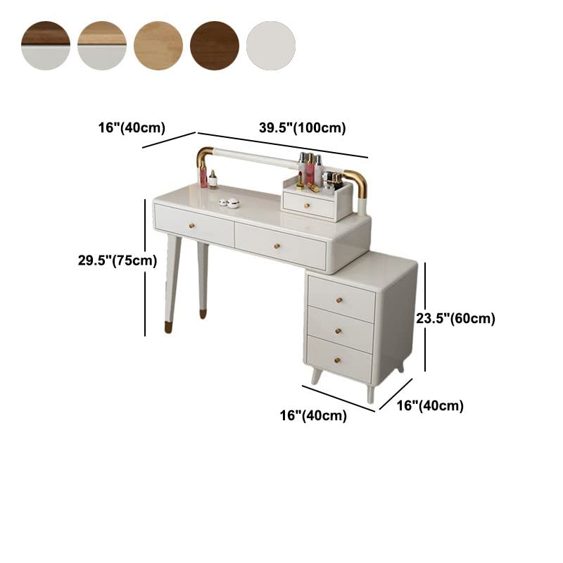 CraftThink Solid Wood Makeup Vanity Table Set with 6-Drawer Chest & Stools - 39.5