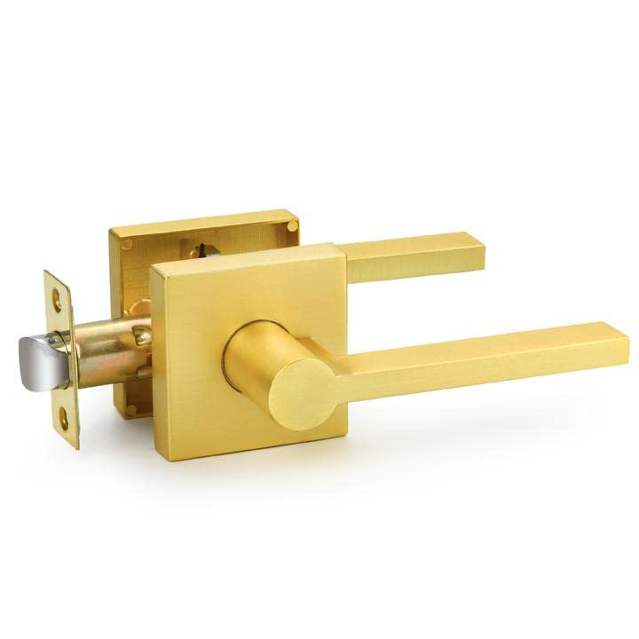 3 Pack Satin Brass Slim Door Lever Handles - Heavy Duty Passage Function for Closet & Interior Doors (Left/Right Handed) - Perfect for Bedrooms, Bathrooms & Cabinets