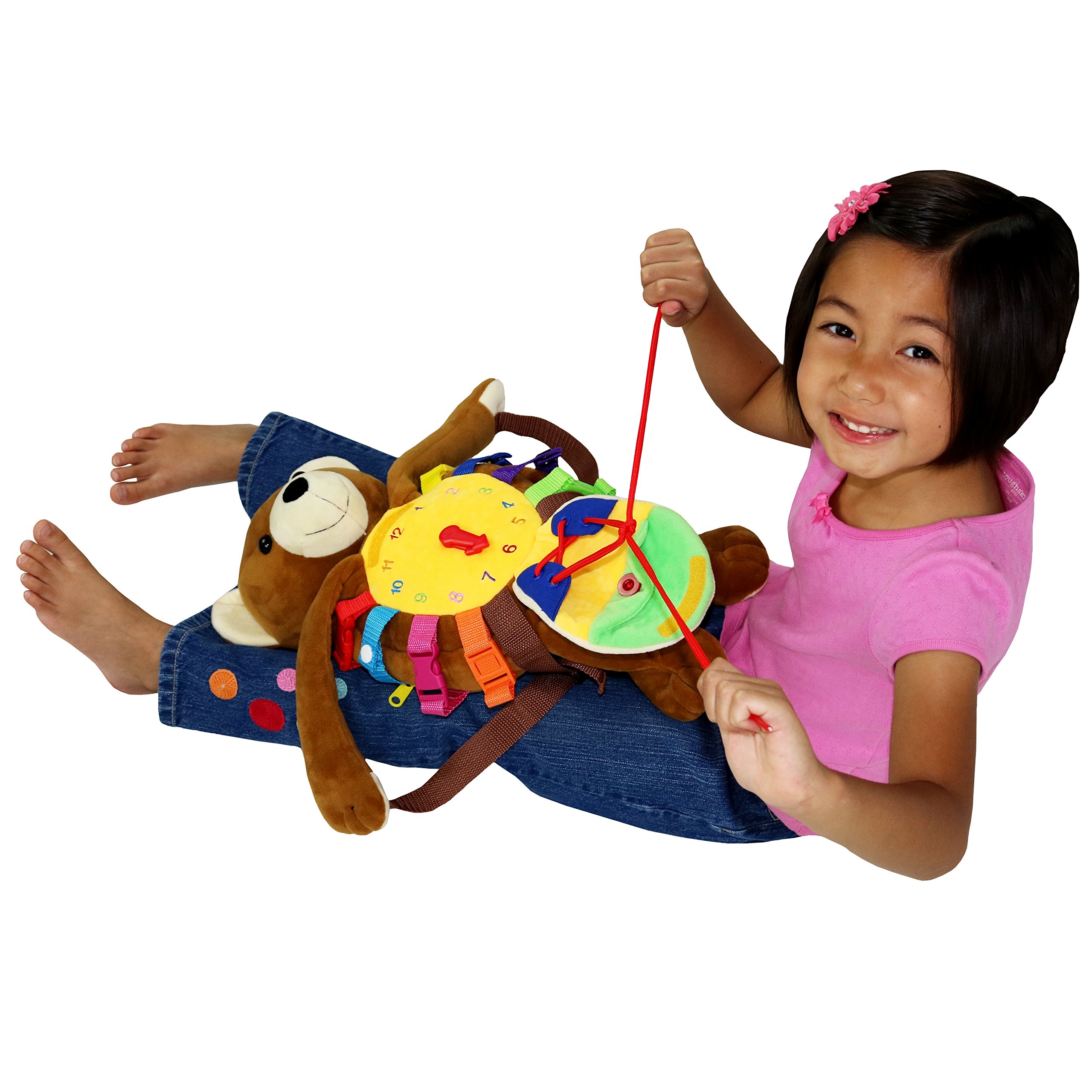 Buckle Toy Bear Backpack - Toddler Learning Backpack with Stuffed Animal & Activity Features - Develops Fine Motor Skills & Life Skills - Soft Plush Travel Toy for Kids - Perfect for Preschool, Daycare & Airplane Travel - Billy Bear
