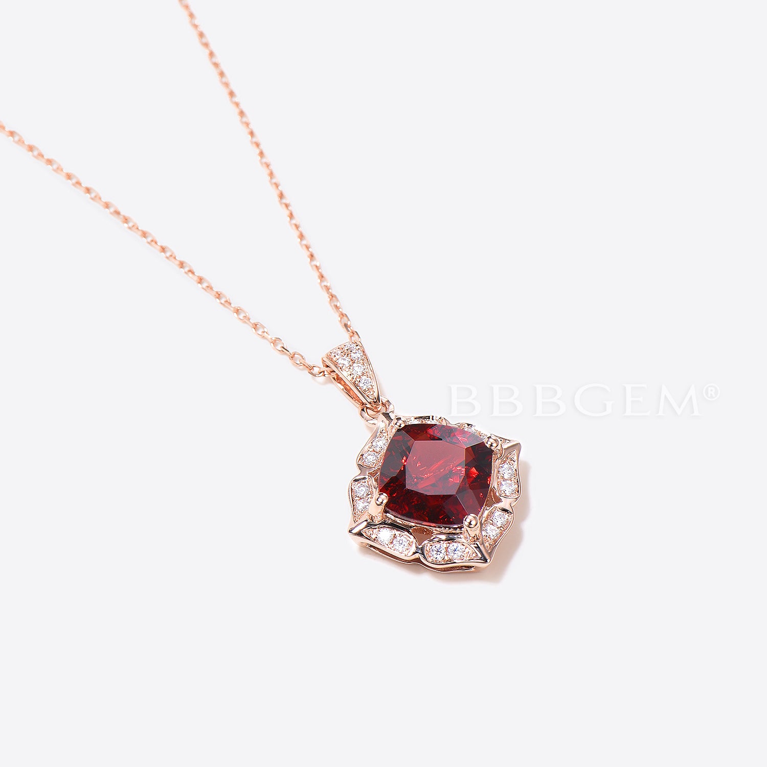 2.5CT Cushion Cut Red Ruby Pendant with Diamond Halo - Elegant Wedding Necklace for Brides, Anniversary Gifts & Special Occasions