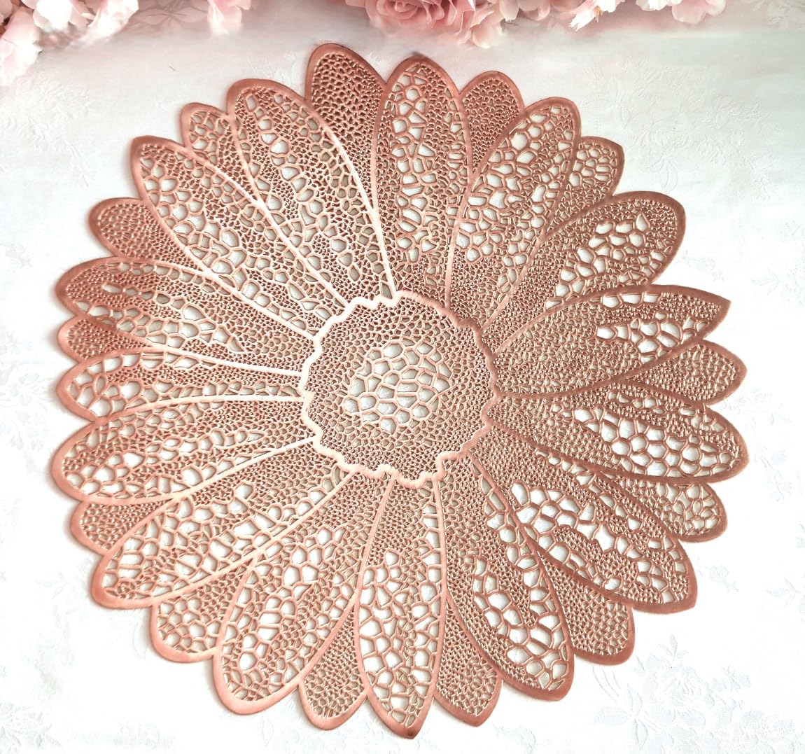 120-Piece Pressed Vinyl Metallic Placemats Set - Elegant Rose Gold Wedding Table Decor for Bridal Showers, Anniversary Parties & Formal Dining