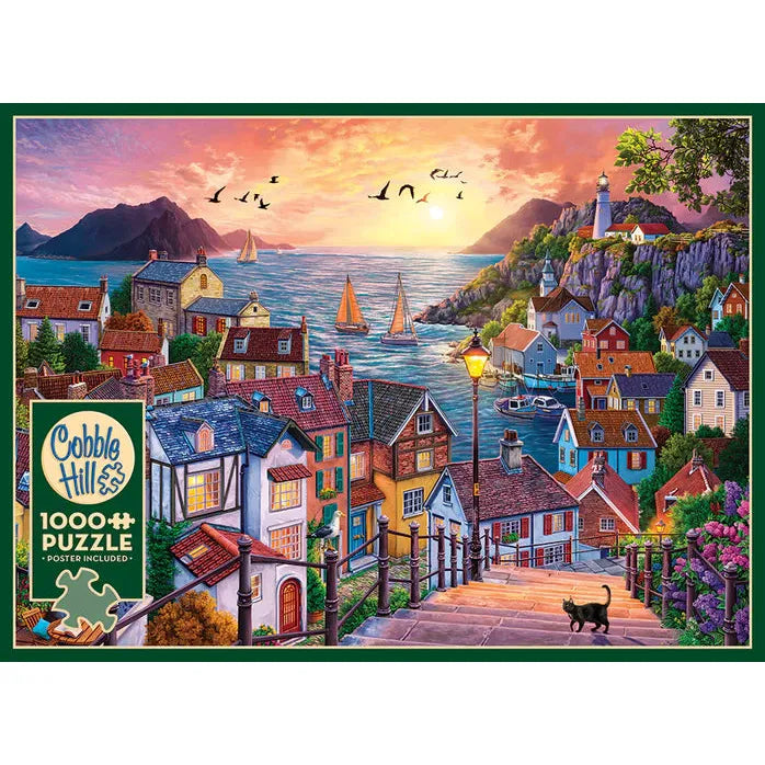 Coastal Town at Sunset Pz1000 - Stunning Beach Landscape Wall Art Print for Home & Office Decor | Perfect for Living Room, Bedroom, or Coastal-Themed Interior Design