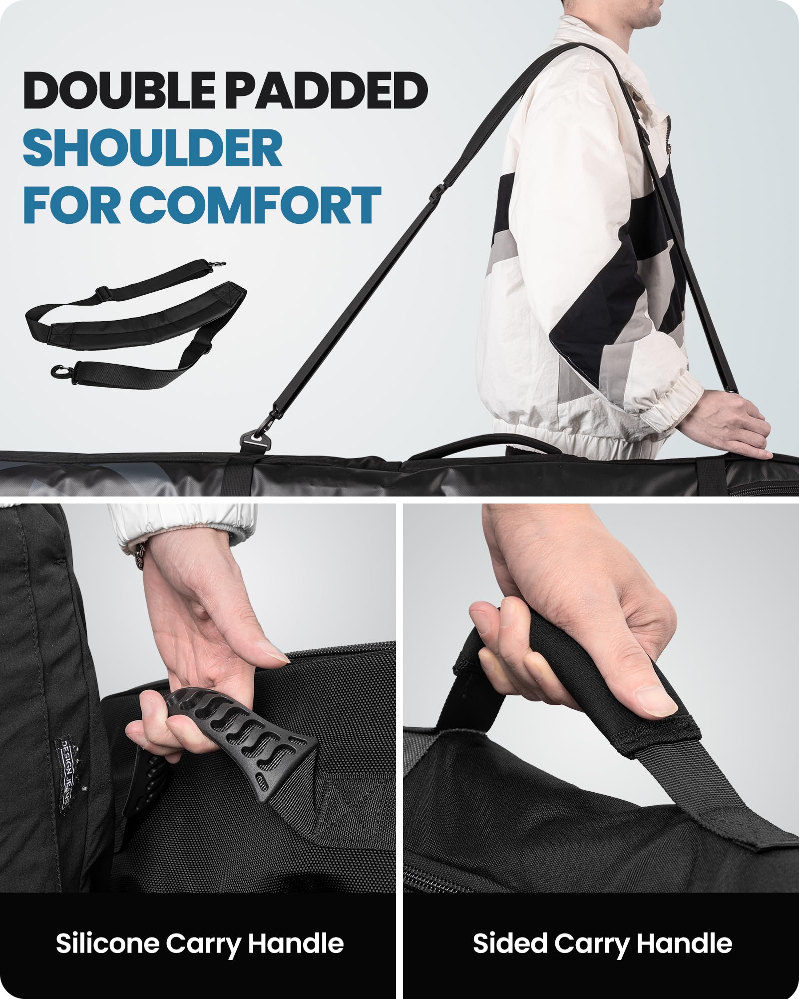 OutdoorMaster Padded Snowboard Bag with Wheels - Waterproof Travel Snowboard Case for Airplane - Removable Shoulder Straps & Storage Pockets - Perfect for Winter Sports, Ski Trips & Snowboard Travel Accessories