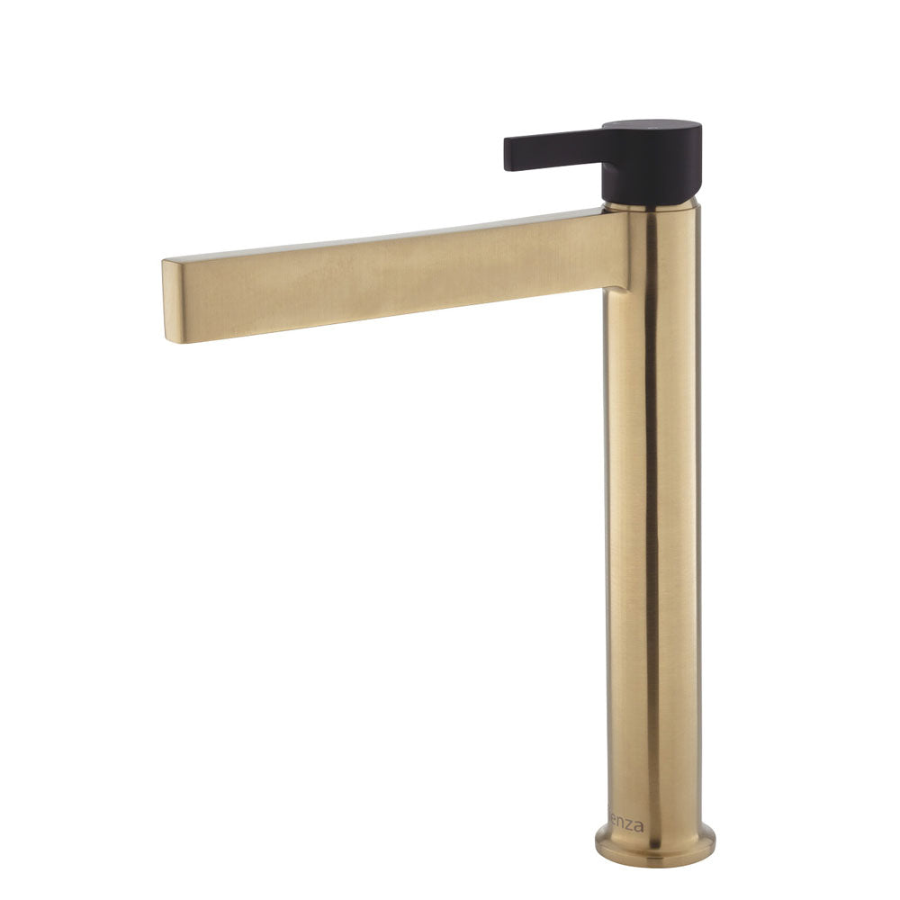 Fienza Sansa Tall Basin Mixer Faucet - Modern Urban Brass Finish for Bathroom Sink | Perfect for Contemporary Home & Luxury Hotel Decor