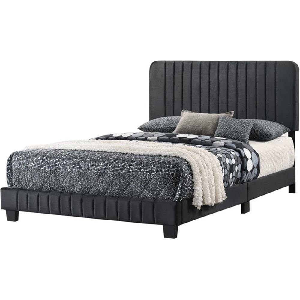 Glory Furniture Lodi Velvet Upholstered Queen Bed Frame in Black - Luxurious Modern Bedroom Furniture for Master Suite or Guest Room