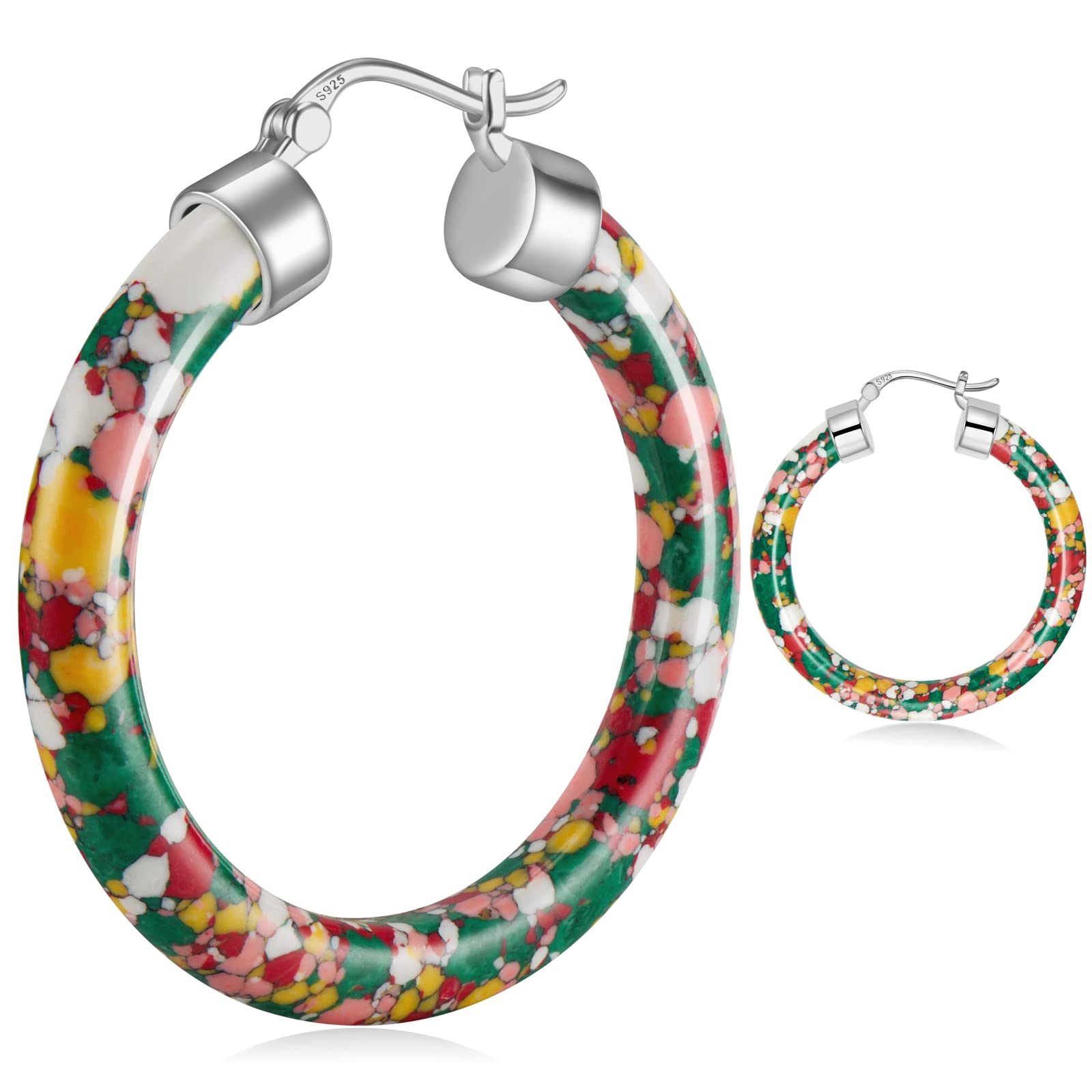 925 Sterling Silver Hoop Earrings for Women - Gold Plated with Multicolor Stones | Elegant Christmas, Birthday & Party Jewelry Gifts | Perfect for Everyday Wear, Date Nights & Special Occasions