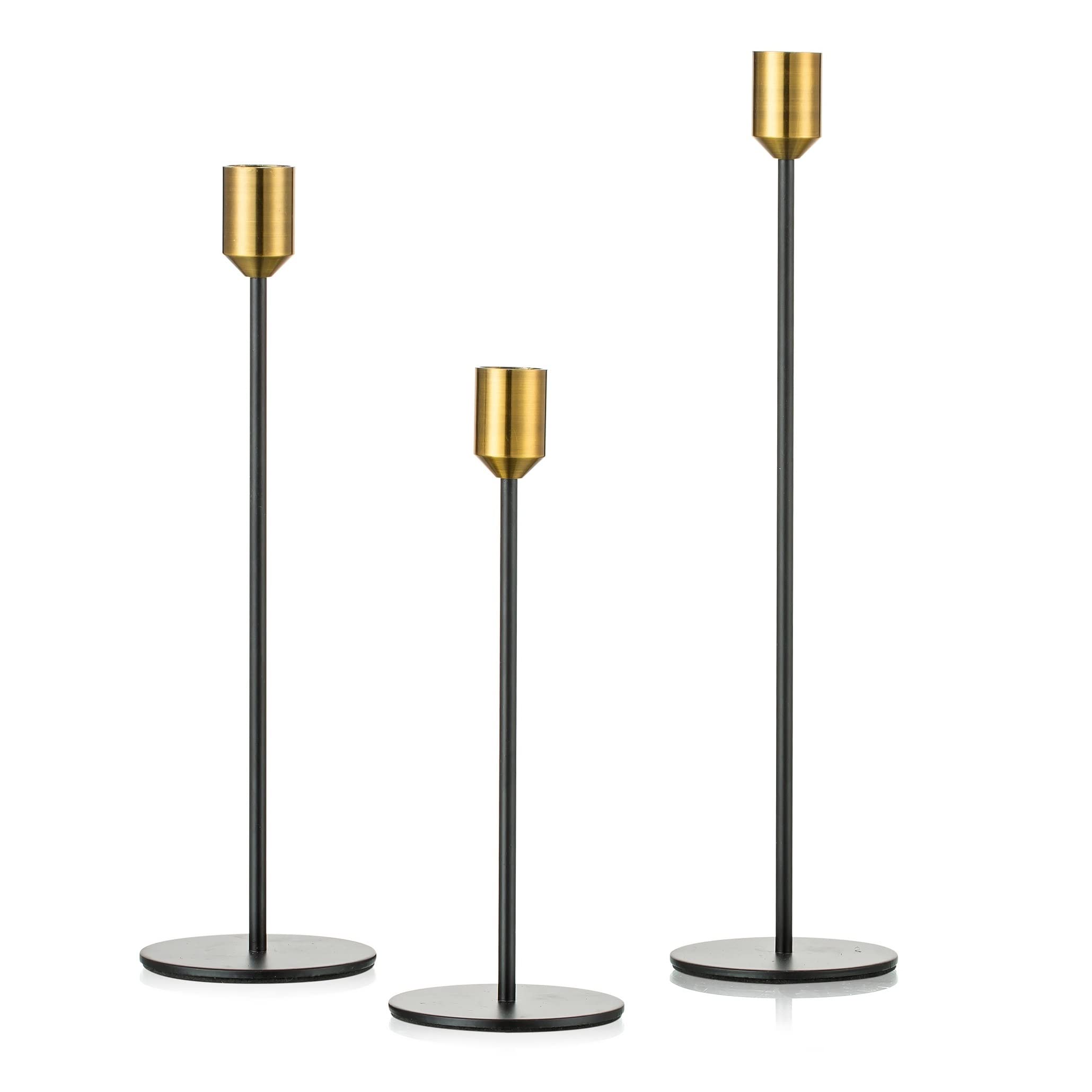 Romadedi Black and Gold Tall Candle Holders - Set of 3 Elegant Taper Candle Sticks for Home Decor, Wedding Centerpieces & Christmas Table Settings (8.5/11/13 Inches) - Perfect for Dining Tables, Mantels & Holiday Displays