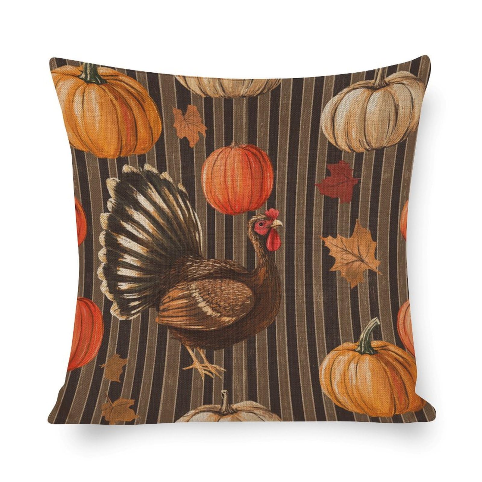 Thanksgiving Turkey Squash Autumn Harvest Pillow Cover 22x22 Inch - Farmhouse Decor with Maple Leaves for Sofa, Couch & Home Decor | Cozy Fall & Thanksgiving Decoration