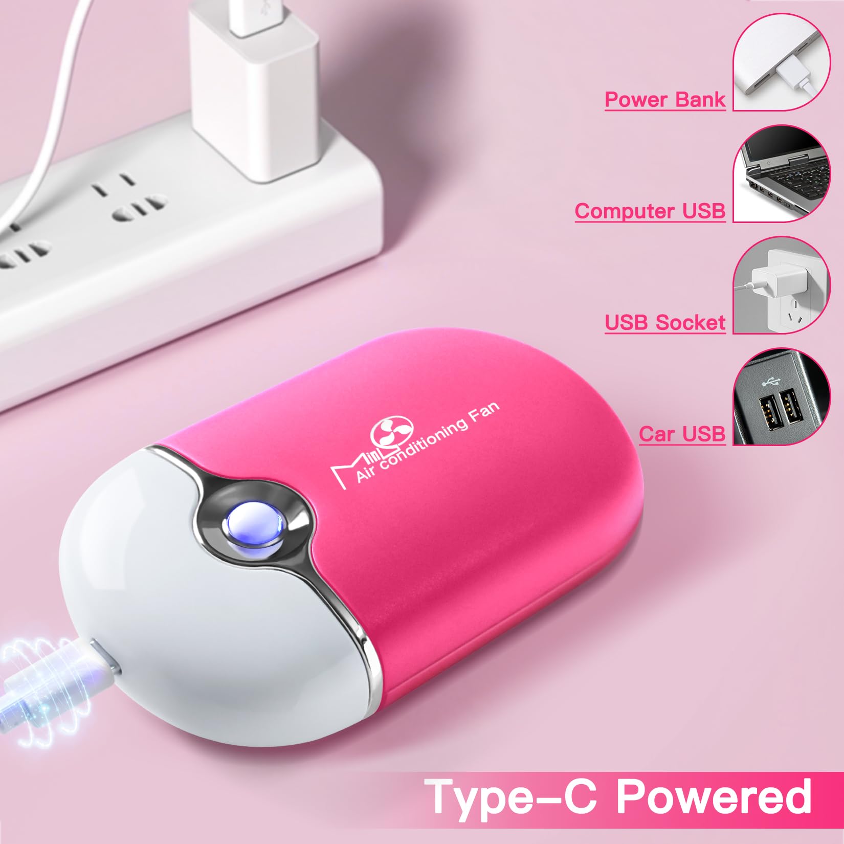 Rechargeable USB-C Mini Lash Fan for Eyelash Extensions - Portable Handheld Air Cooling Blower with Built-in Sponge for Professional & Home Use (Red) | Perfect for Salon, DIY Lash Artists & Travel