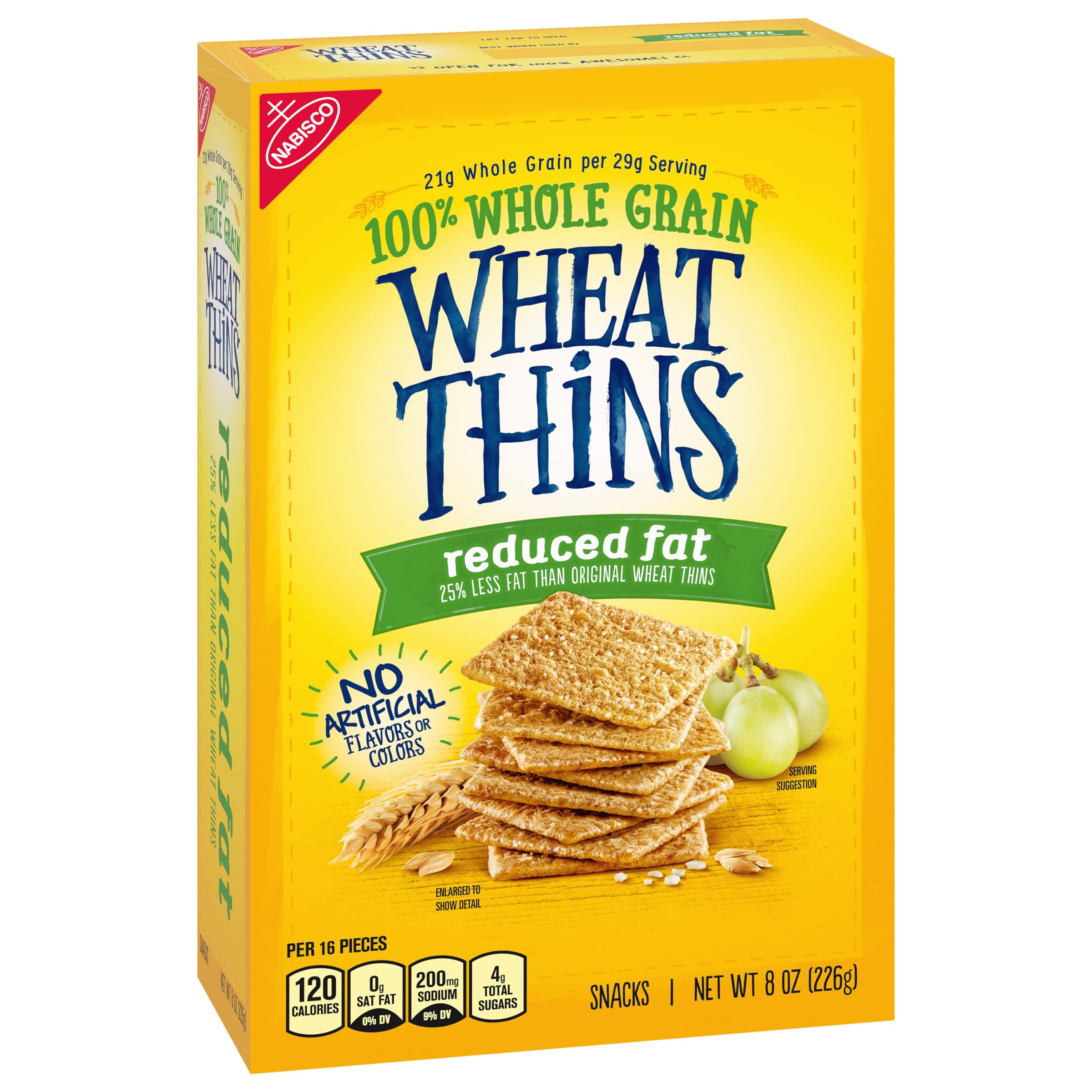 Wheat Thins Reduced Fat Whole Grain Wheat Crackers - Healthy Snack for Kids & Adults - 8 oz Pack - Perfect for Lunchboxes, Office Snacks & Party Platters