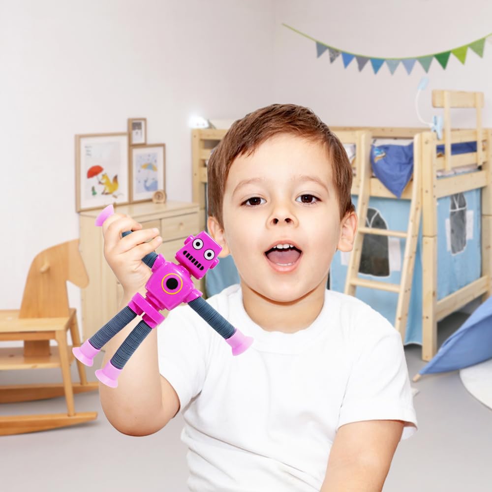 8 PCS Suction Cup Robot Toys - Shape Changing Telescopic Pop Tubes Sensory Toys for Kids, Adults, Autism & Stress Relief | Bendable Fidget Toys for Birthday Party Favors, Christmas Gifts, Classroom & Office Use