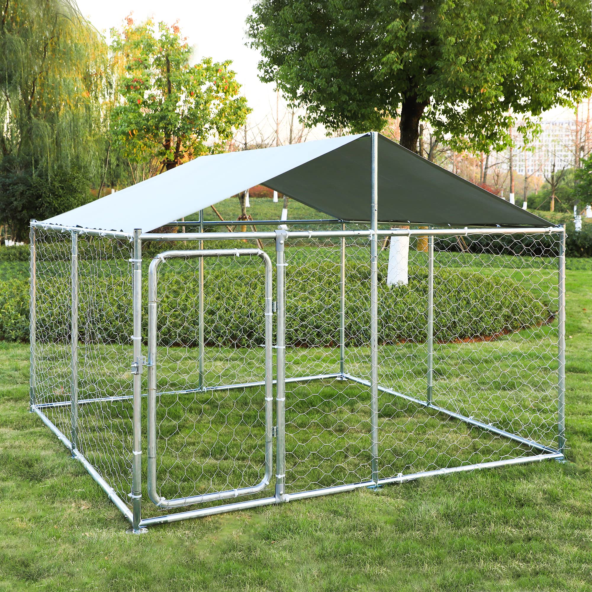 Grepatio Large Outdoor Dog Kennel & Playpen - Heavy Duty Dog Fence for Backyard, Dog Run with Waterproof Cover - Perfect for Large Dogs, Puppies & Outdoor Pet Containment