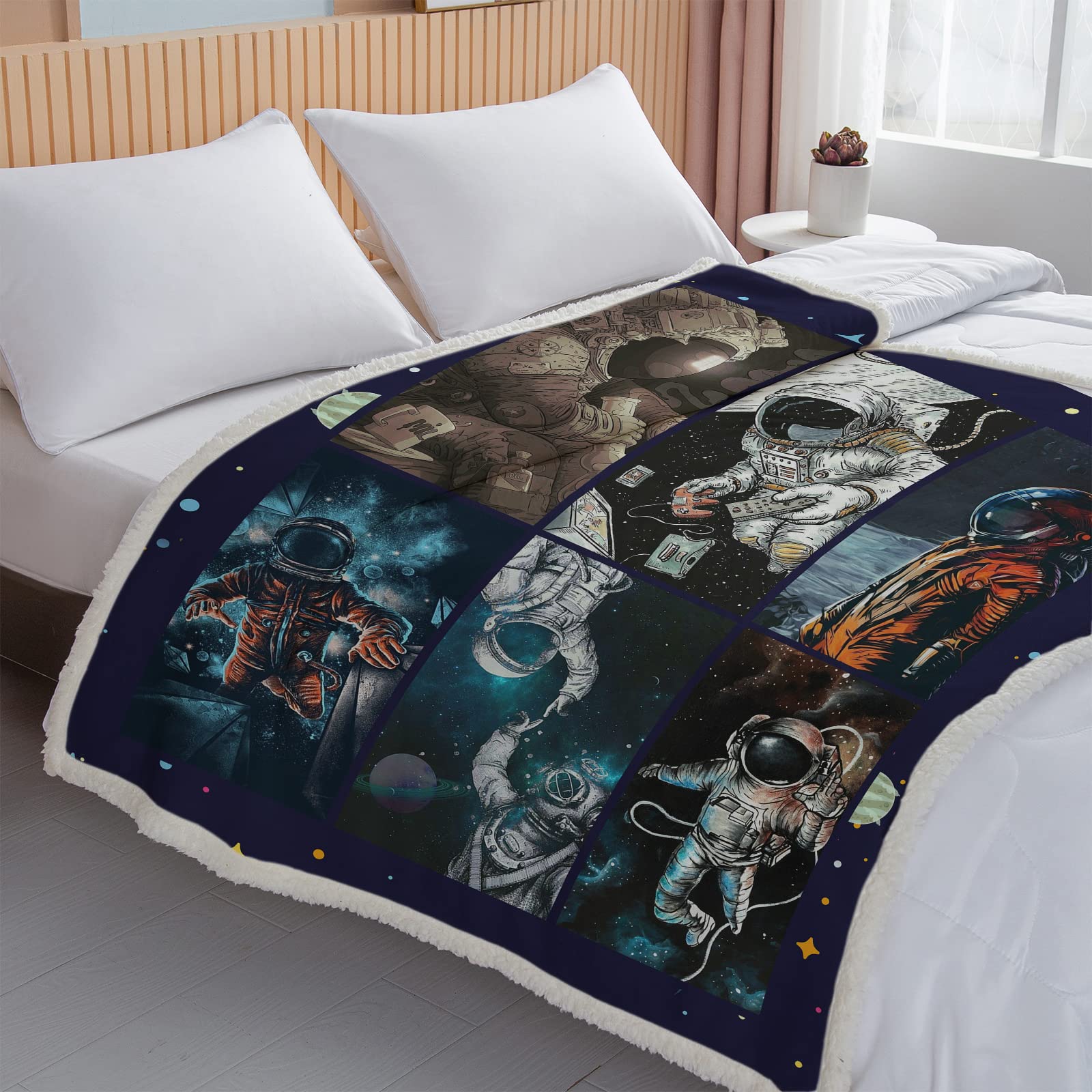 BEDMUST Astronaut Blanket for Boys - Outer Space Themed Soft Fleece Throw Blanket (50x60 inches) - Warm & Cozy for Sofa, Chair, Bed, Office - Perfect for Kids' Rooms, Movie Nights & Space-Themed Decor
