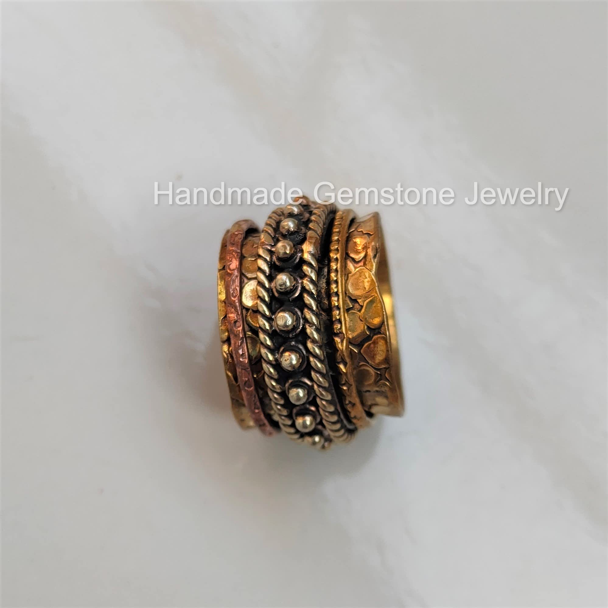 14K Gold Plated Spinner Band Ring - Fidget Ring for Anxiety Relief, Three Tone Unisex Jewelry, Brass Thumb Ring with Artisan Design | Perfect for Stress Relief, Focus & Fashion Accessories