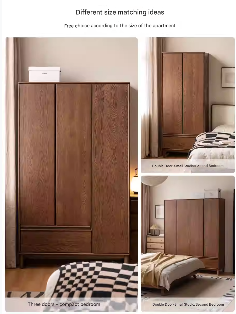 Oak Solid Wood Modern Off Floor Wardrobe - Stylish Freestanding Closet for Bedroom, Living Room & Office Storage