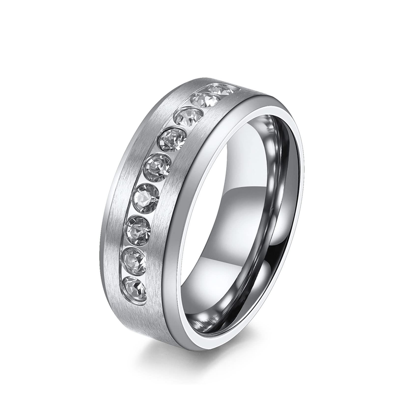 ZENBOTUNG Titanium Wedding Rings for Men - Stainless Steel Engagement Band with Cubic Zirconia (Size 8-13) - Perfect for Anniversary, Proposal & Everyday Wear