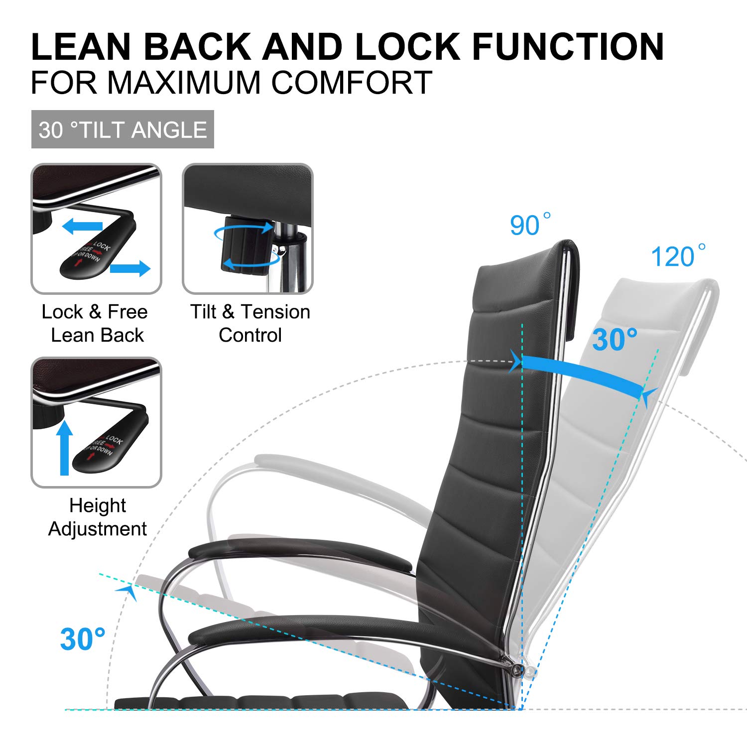 Ergonomic Office Chair with Adjustable Height & Swivel - High Back Vegan Leather Desk Chair with Lumbar Support & Armrests - Perfect for Home Office, Gaming & Workspace (Black)