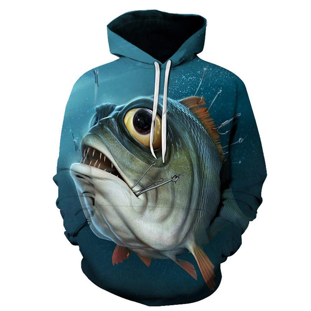 Men's Fish Pattern 3D Print Long Sleeve Hoodie Sweatshirt - Trendy Graphic Pullover for Casual Wear, Street Fashion & Outdoor Activities