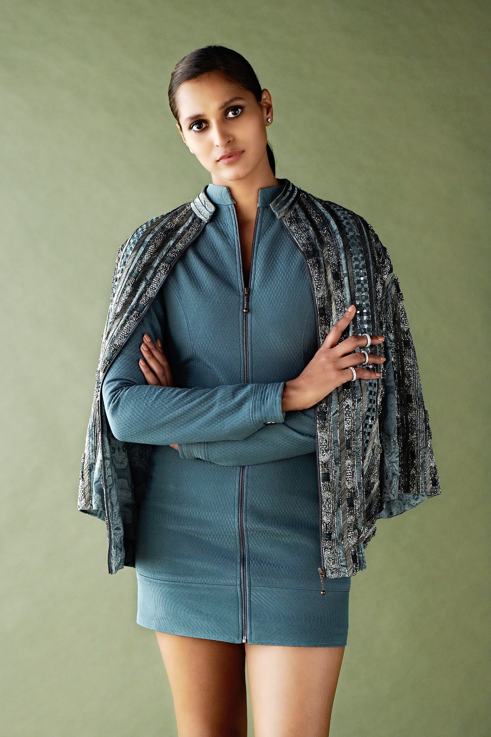 Elegant Ash Grey Quilted Front Open Dress for Women - Perfect for Casual Outings, Parties & Special Occasions