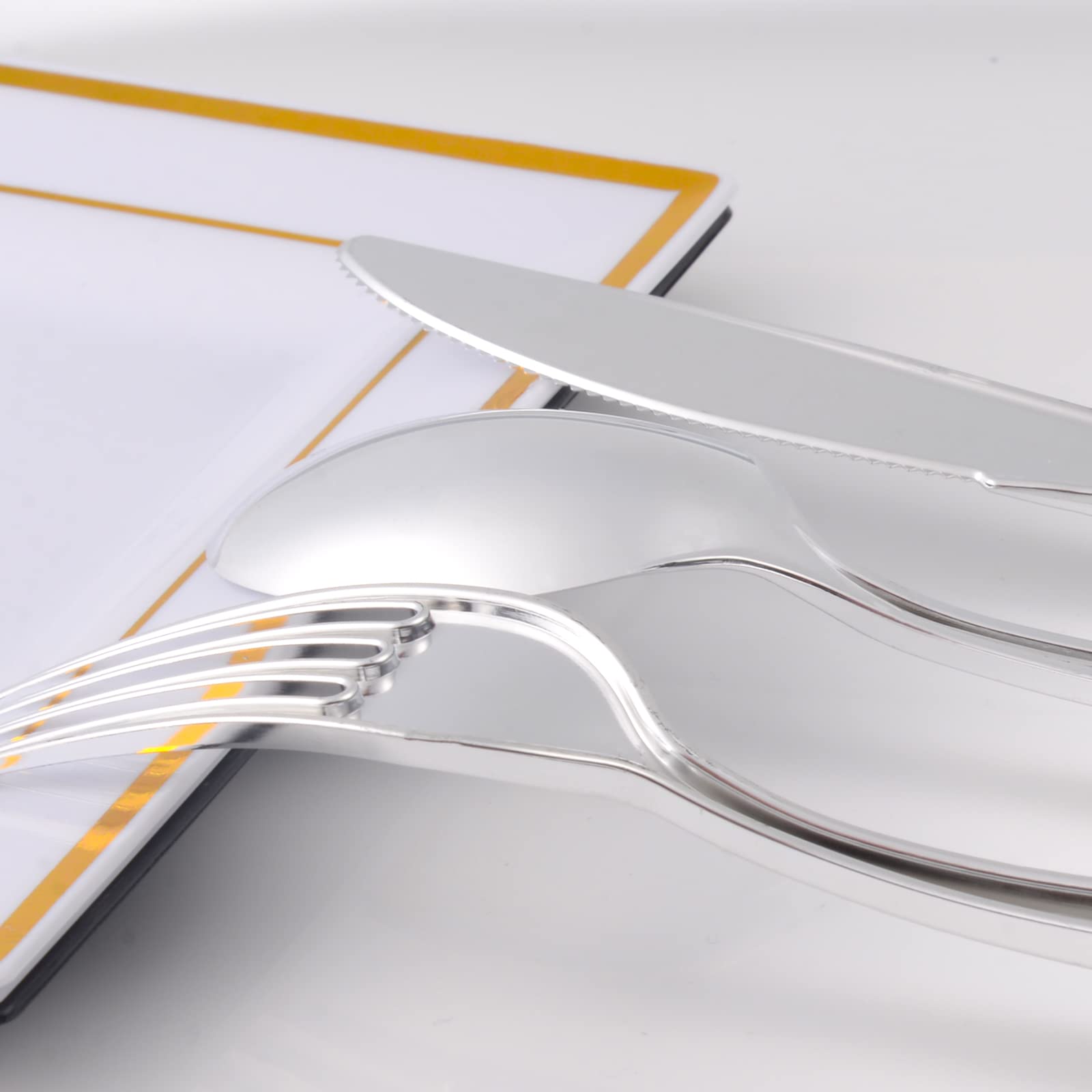720-Piece Pre-Rolled Silver Plastic Cutlery Set - 180 Pack Disposable Silverware with Napkins | Bulk Disposable Silverware for Parties, Weddings & Catering Events