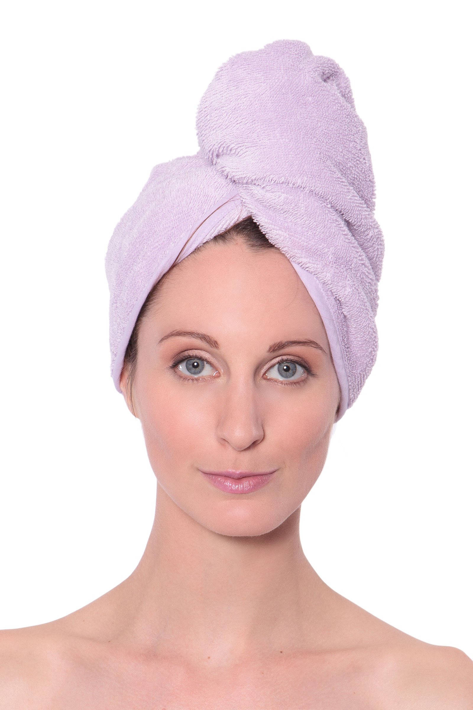 Texere Women's Bamboo Viscose & Cotton Terry Spa Hair Towel - Ultra Absorbent, Quick Dry Hair Wrap Turban for Long, Thick, Curly Hair (Tya, Lavender Fog) | Perfect for Post-Shower, Salon Styling & Home Spa Relaxation