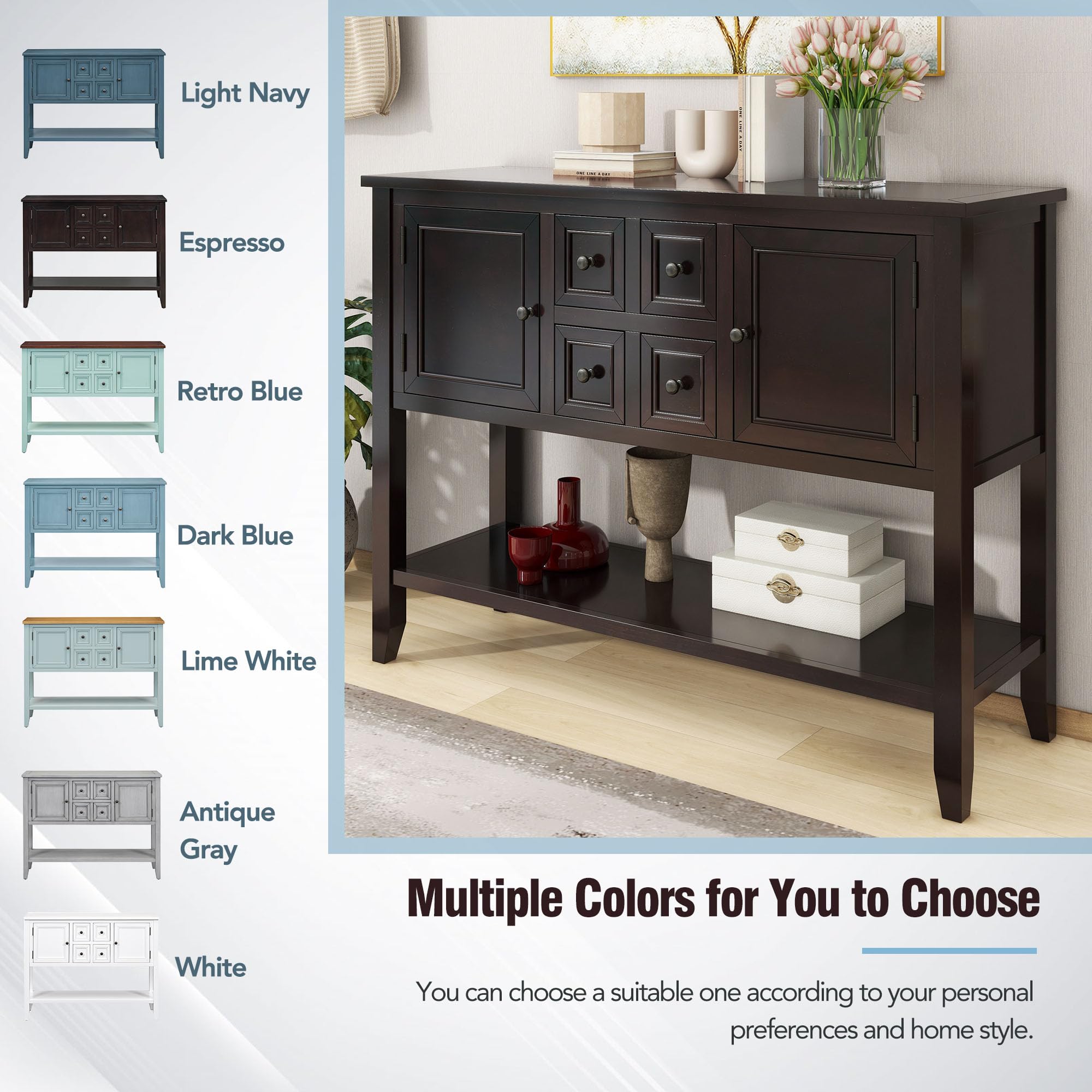 Harper & Bright Espresso Buffet Cabinet - Kitchen Storage & Sideboard with Drawers for Dining Room