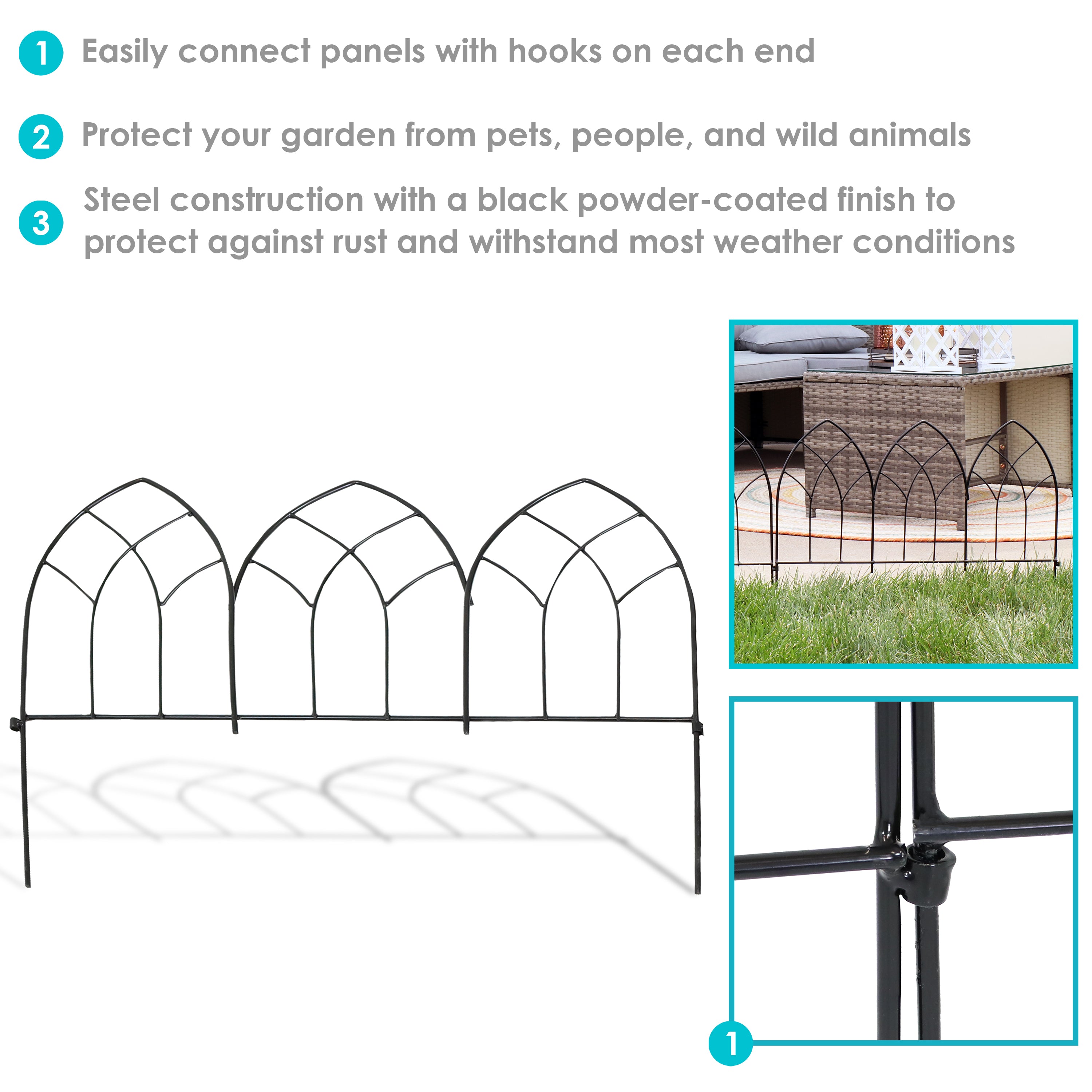 Sunnydaze 5-Piece Narbonne Steel Garden Fence Panels - 9' Overall Height, Rust-Resistant Outdoor Metal Fencing for Yard, Lawn, and Garden Protection - Perfect for Home Landscaping and Property Boundaries