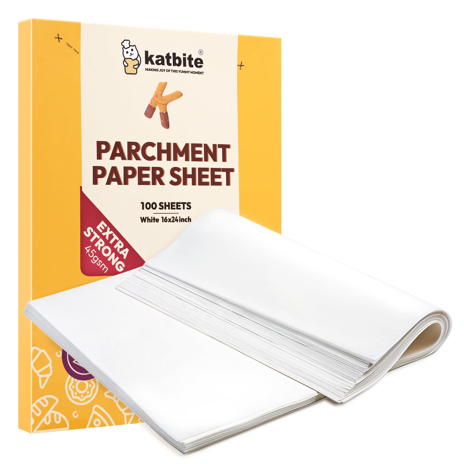 Katbite 16x24 Inch Heavy Duty Parchment Paper Sheets - 100Pcs Precut Non-Stick Baking Paper for Oven, Grill & Air Fryer | Perfect for Cookies, Roasting, Steaming & Meal Prep | Commercial & Home Kitchen Use