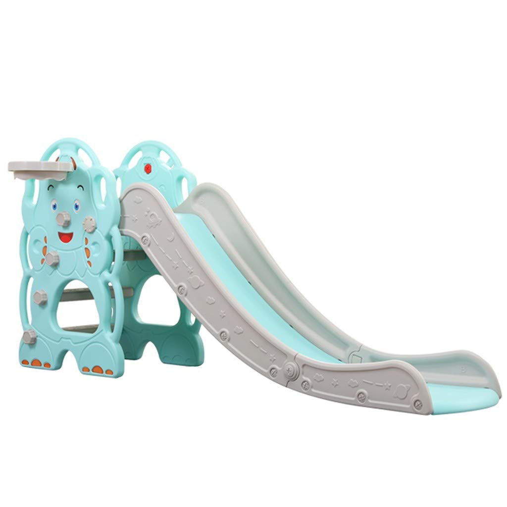 Upgraded Toddler Play Slide with Heightened Guardrail & Sturdy Frame - Indoor/Outdoor Kids Climber Slide with Basketball Hoop - Safe Playground Toy for Boys & Girls Ages 1-5 - Perfect for Backyard, Playroom & Daycare (Blue)