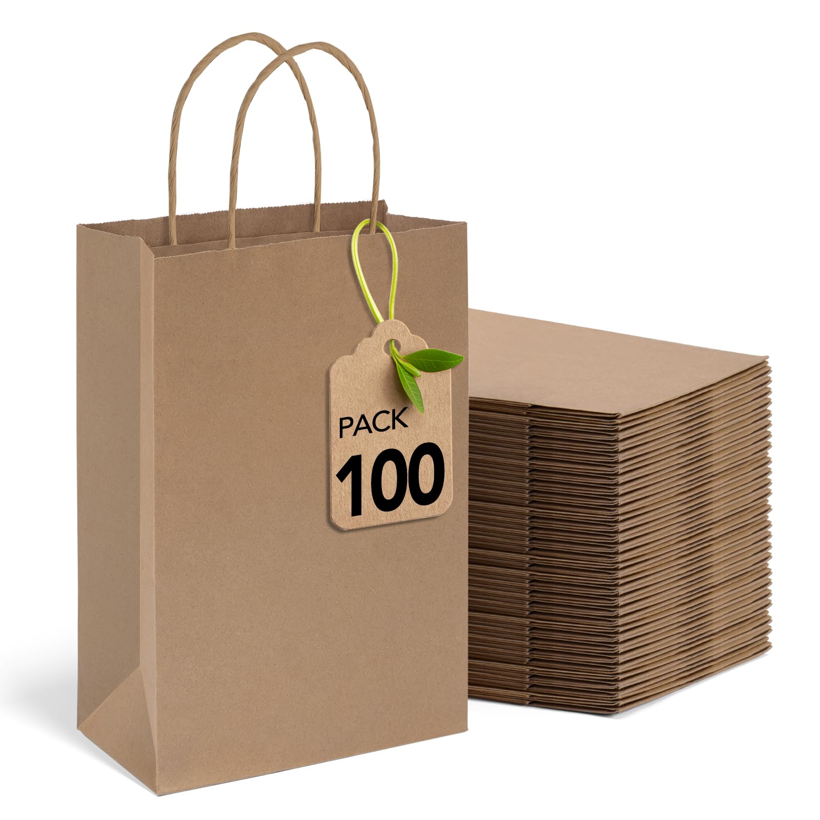100-Pack MESHA Kraft Paper Gift Bags 5.25x3.75x8 Inches - Eco-Friendly Brown Small Shopping Bags with Handles for Retail, Birthday, Wedding Favors & Party Decor | Bulk Wholesale for Small Businesses