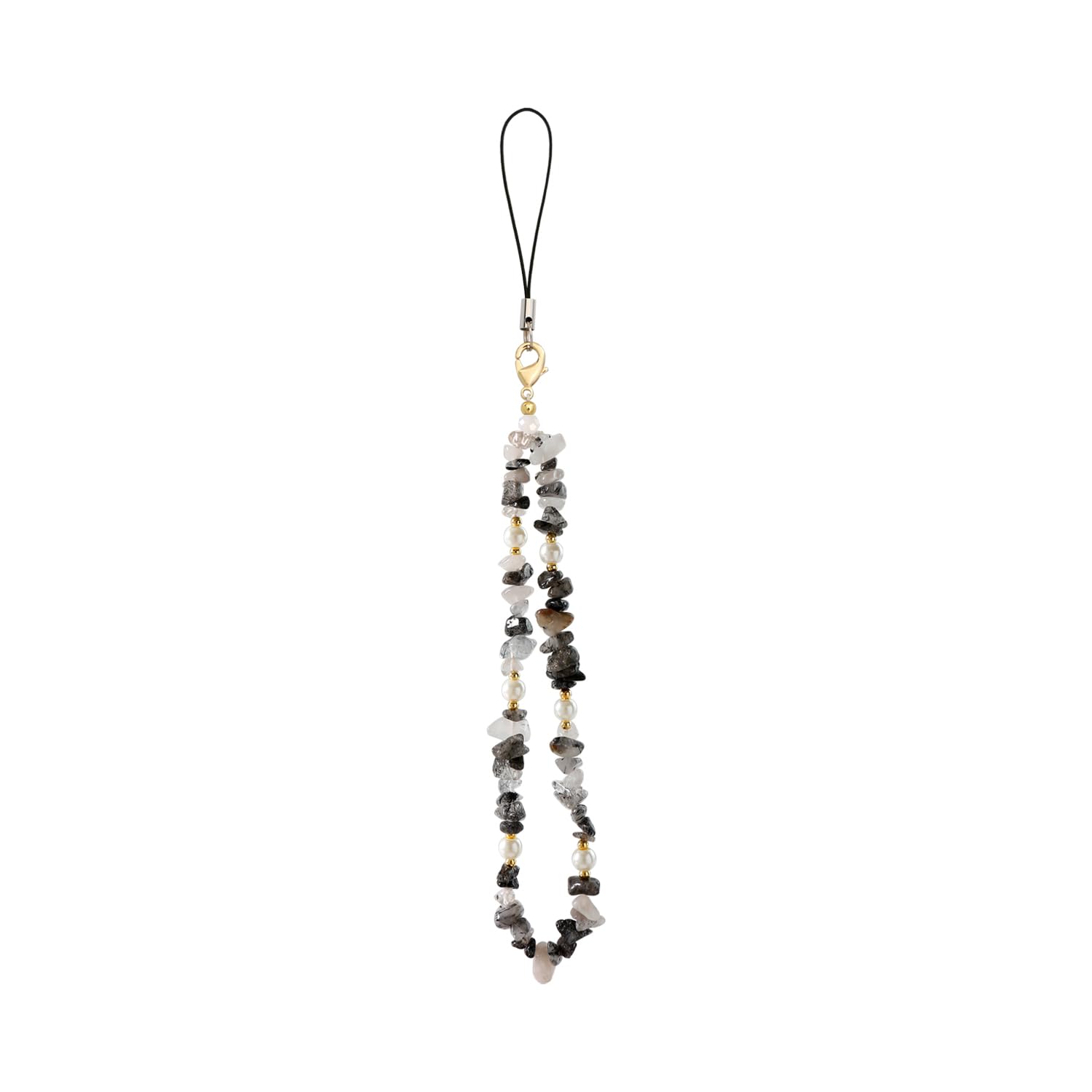 Natural Gemstone Beaded Phone Wrist Strap & Lanyard - Elegant Cell Phone Charm for Women & Girls (Black) | Perfect for Phone Security & Fashion Accessory at Work, Travel or Daily Use