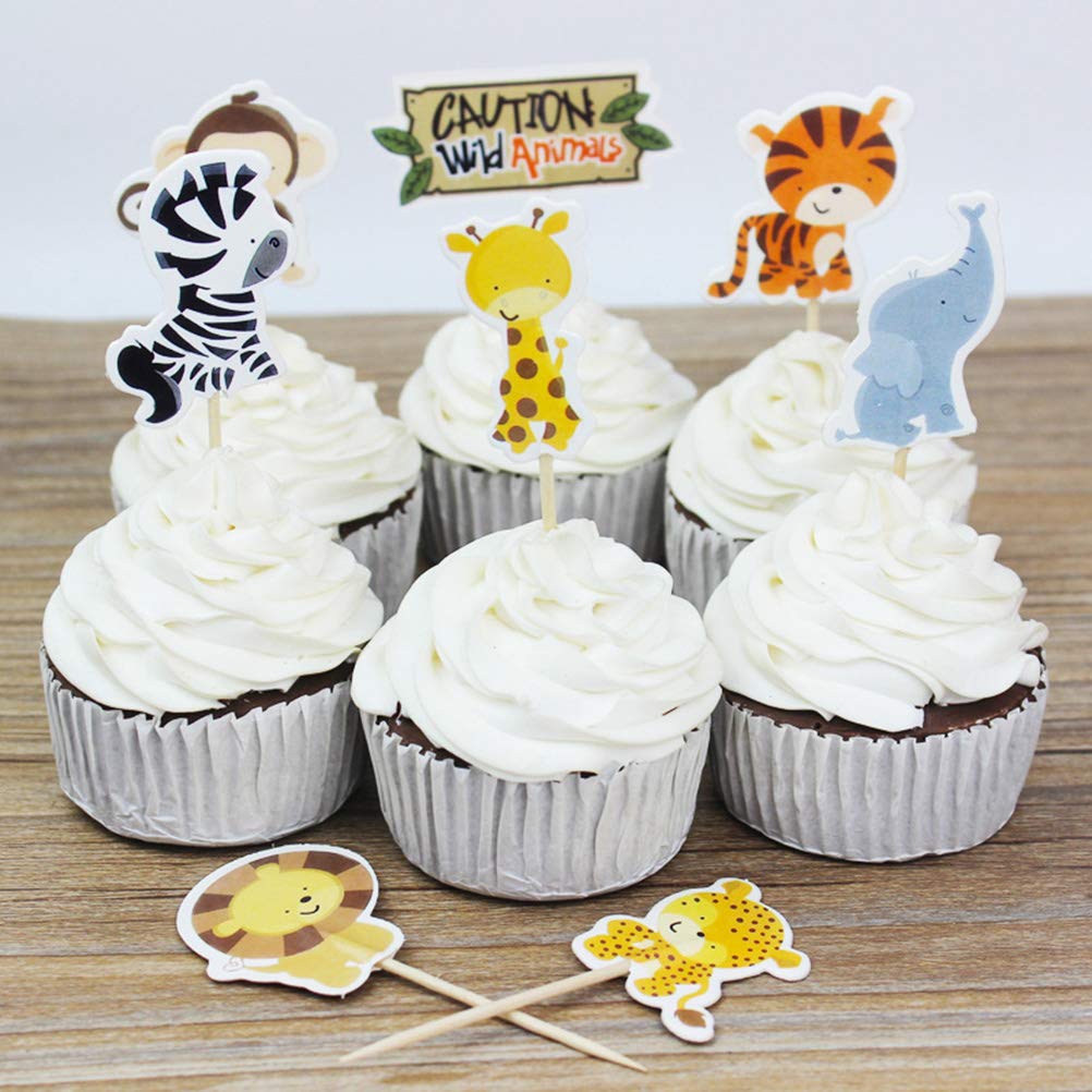 48pcs Animal Cake Toppers Decoration Set - Cartoon Cake Picks for Birthday, Wedding, Baby Shower & Party Decorations - B004