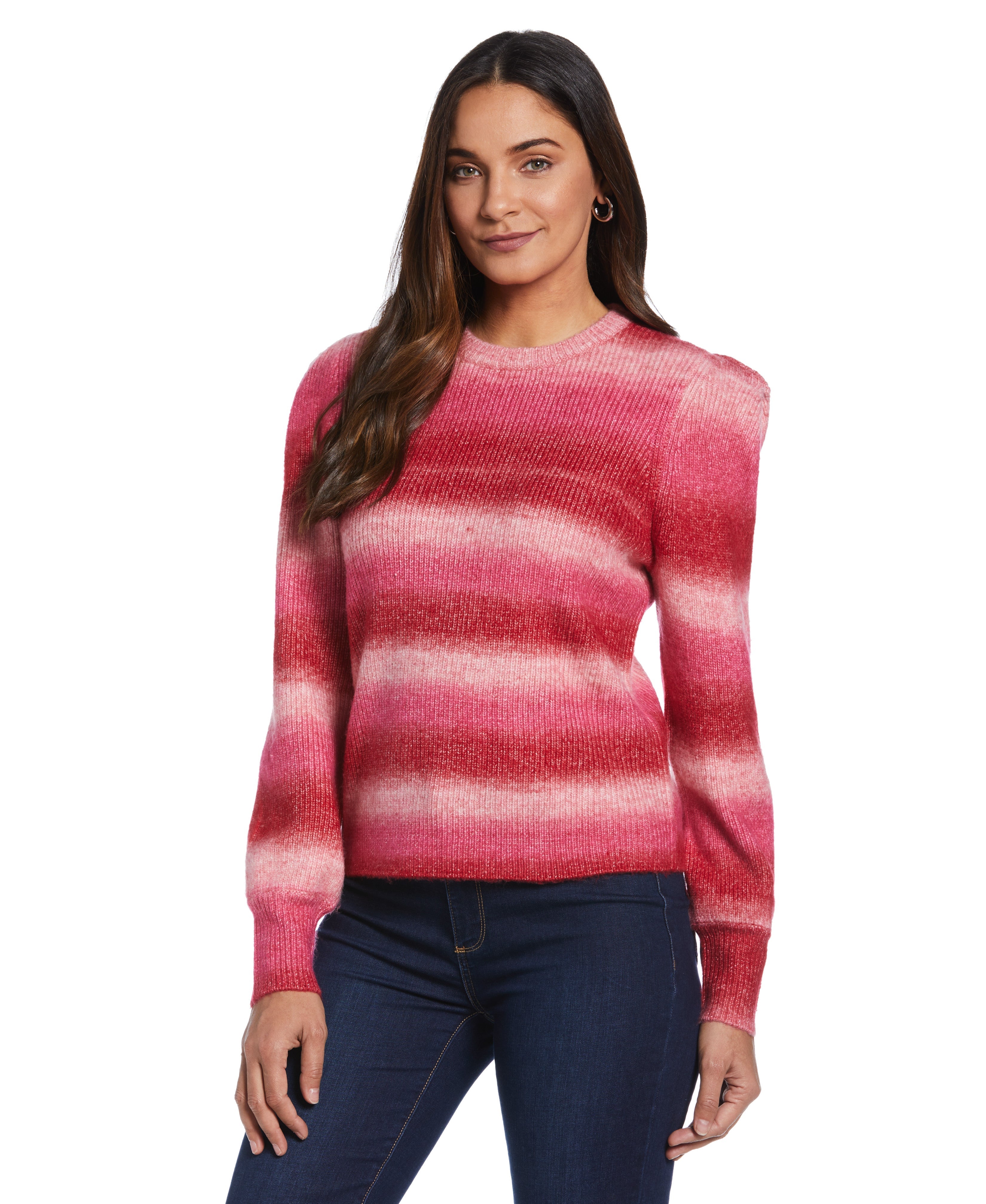 Ombre Stripe Puff Sleeve Sweater Women's Fashion Knitwear | Cozy Fall Winter Pullover for Casual Outfits & Date Nights
