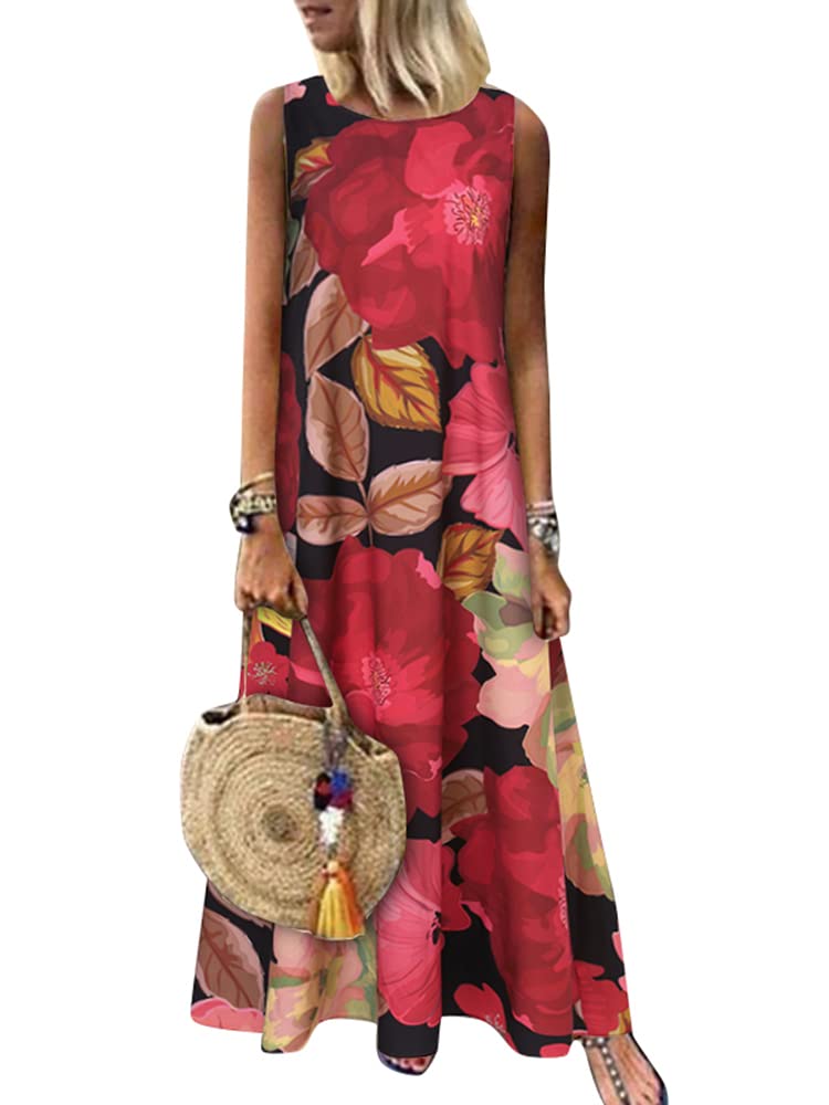 ZANZEA Women's Floral Print Boho Maxi Dress - Sleeveless Summer Long Dress for Casual, Beach & Party Wear | Perfect for Vacations, Date Nights & Outdoor Events