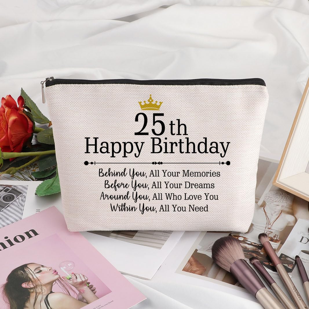 Stylish Flax Cosmetic Case with Zipper - Cartoon Pattern Makeup Bag for Women | Perfect 25th Birthday Gift & Travel Organizer | Natural Material Beauty Storage