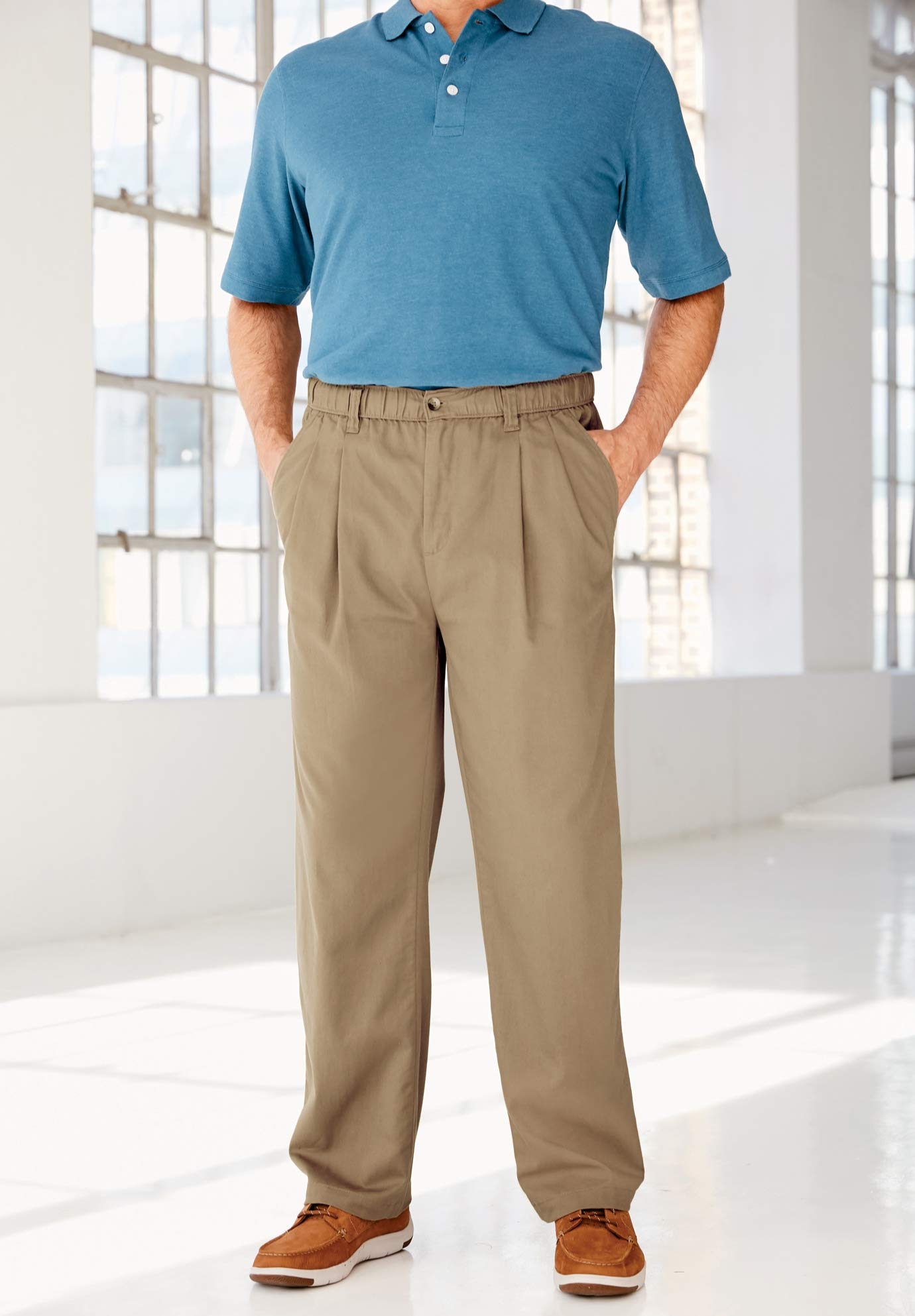 KingSize Men's Big & Tall Comfortable Full-Elastic Waist Pleated Dress Pants for Office & Casual Wear | Plus Size Business & Relaxed Fit Trousers