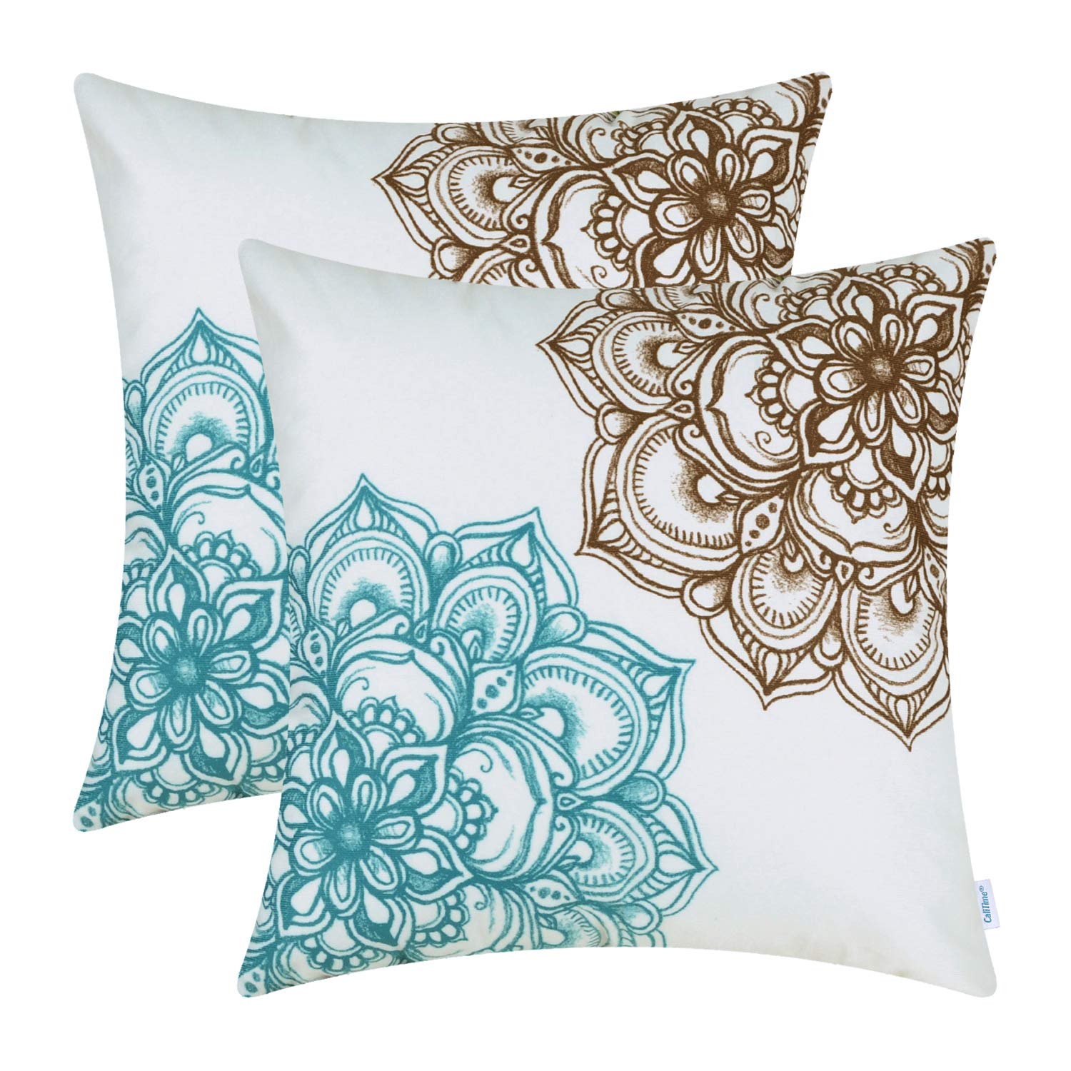 2 Pack Vintage Dahlia Floral Fleece Throw Pillow Covers 18x18 Inch - Soft Brown & Teal Reversible Couch Bed Sofa Decor - Cozy Home Accent for Living Room, Bedroom & Dorm