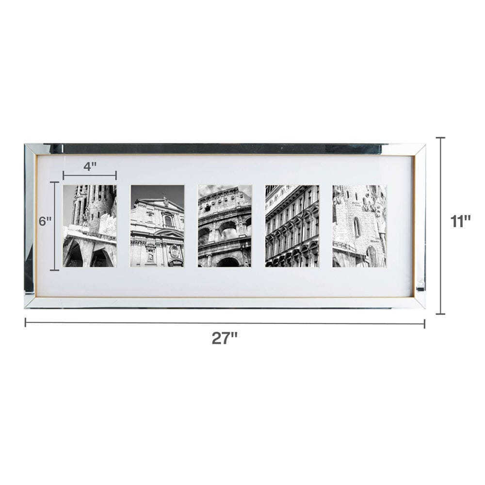 Gold Mirror 5 Opening Collage Picture Frame - Perfect for Wall Decor, Family Photos, and Living Room Display