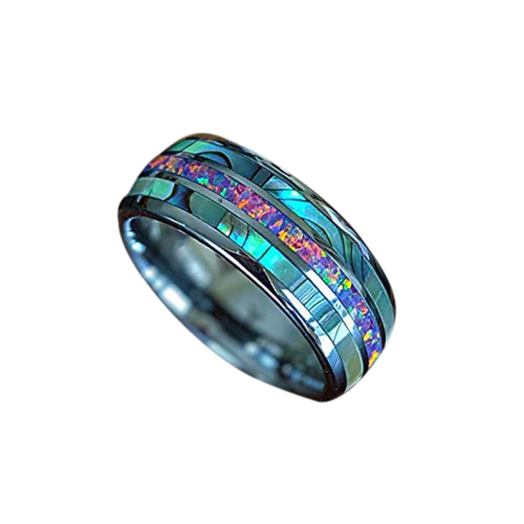 Men's Silver Opal Tungsten Wedding Band - 8mm Comfort Fit Unique Inlay Ring for Him - Nature Inspired Tropical Gifts for Anniversary, Engagement & Special Occasions