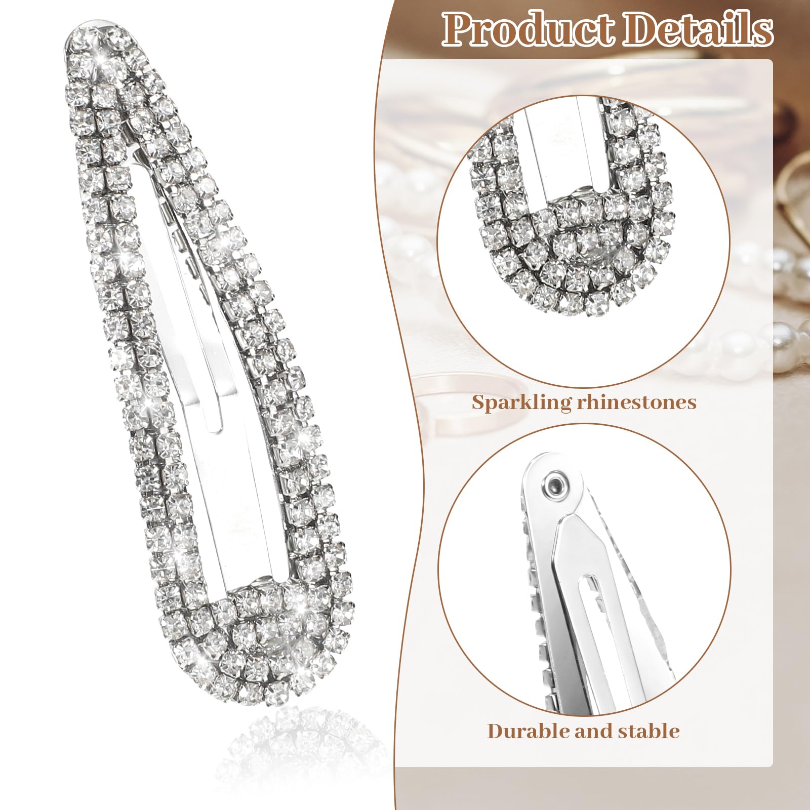 2.4 Inch Rhinestone Hair Clips for Women - 6PCS Silver Snap Barrettes, Sparkly Hair Pins for Girls & Women - Perfect for Weddings, Parties & Daily Hair Accessories