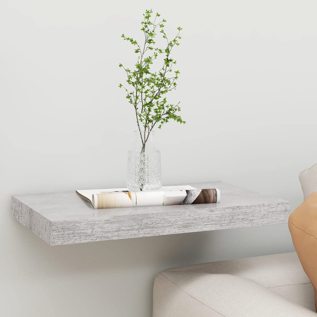 Floating Wall Shelf Set of 2 - Modern Concrete Gray MDF Wall Mounted Shelves 19.7