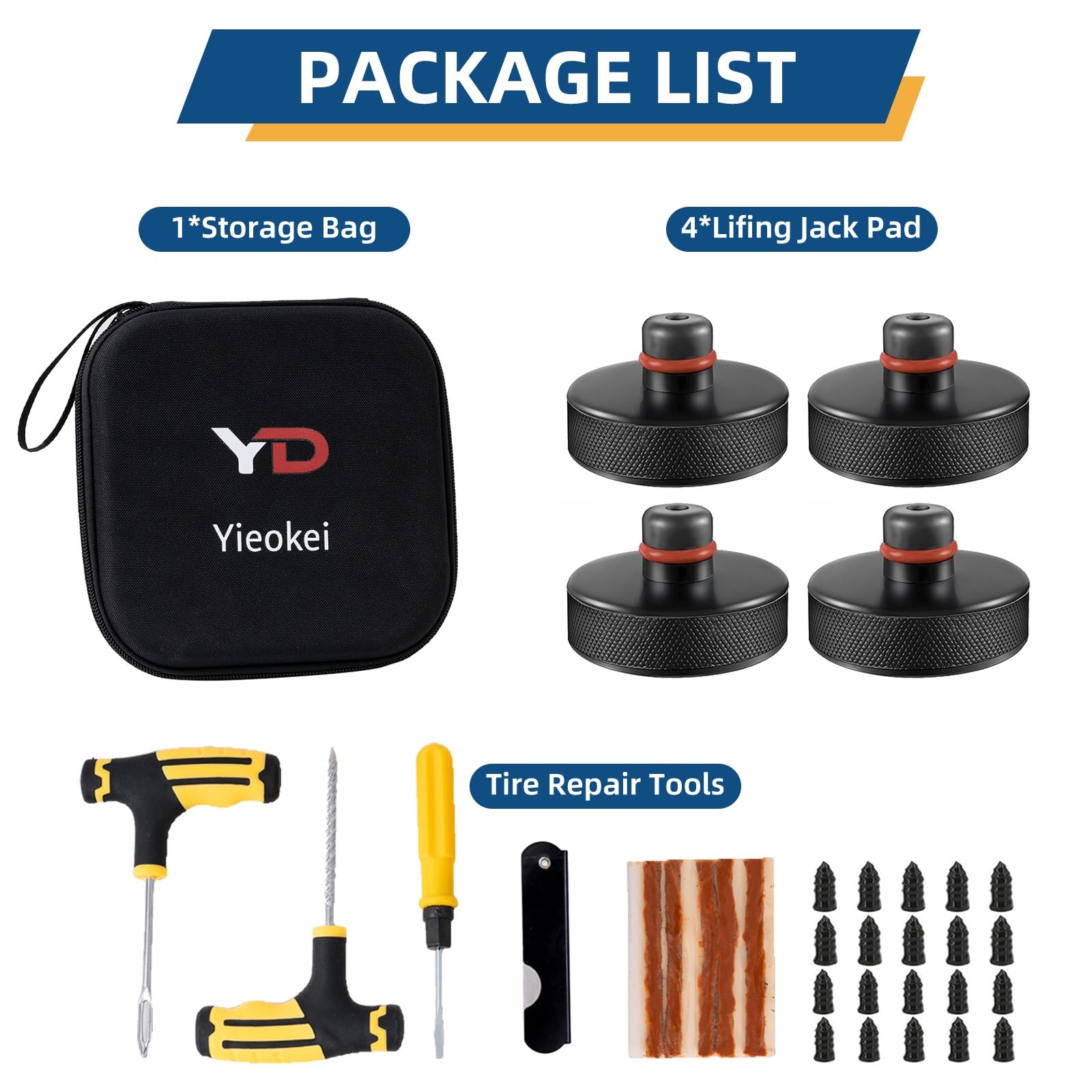 Tesla Jack Pads for Model 3/Y/S/X (2016-2025) - 4 Pack Lifting Pucks with Storage Case & Tire Repair Tools | Premium Tesla Accessories for Safe Lifting, Maintenance & DIY Repairs in Garage or Roadside Emergencies
