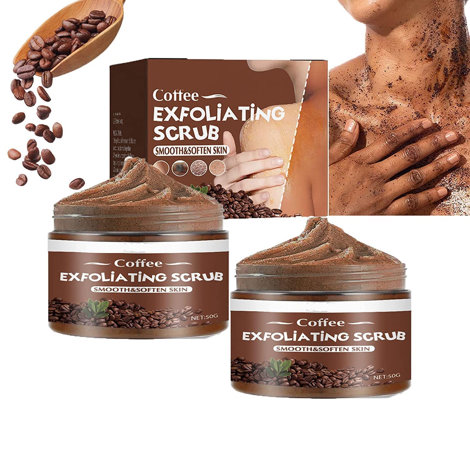 JAYSUING Coffee Body Scrub Exfoliator - 2 Pack Natural Coffee Grounds Scrub for Smooth Soft Skin - Brightening & Moisturizing Body Polish - Perfect for Spa Day, Dry Skin Care & Self Care Routine